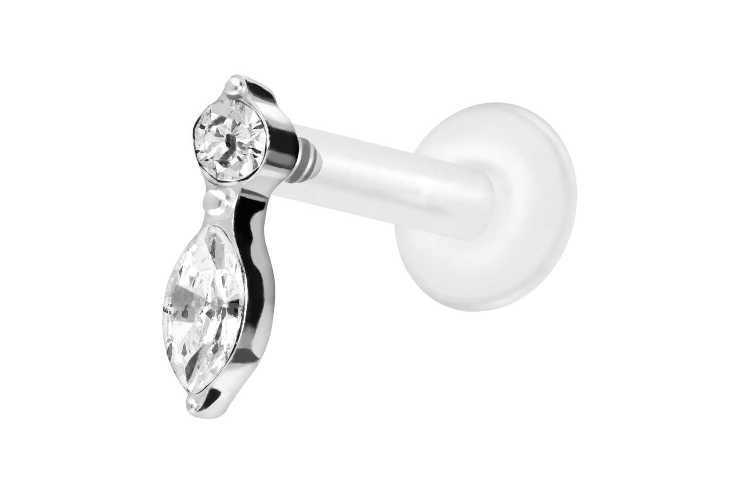 PTFE Labret Piercing mit Innengewinde + Titan-Aufsatz KRISTALLBLATT